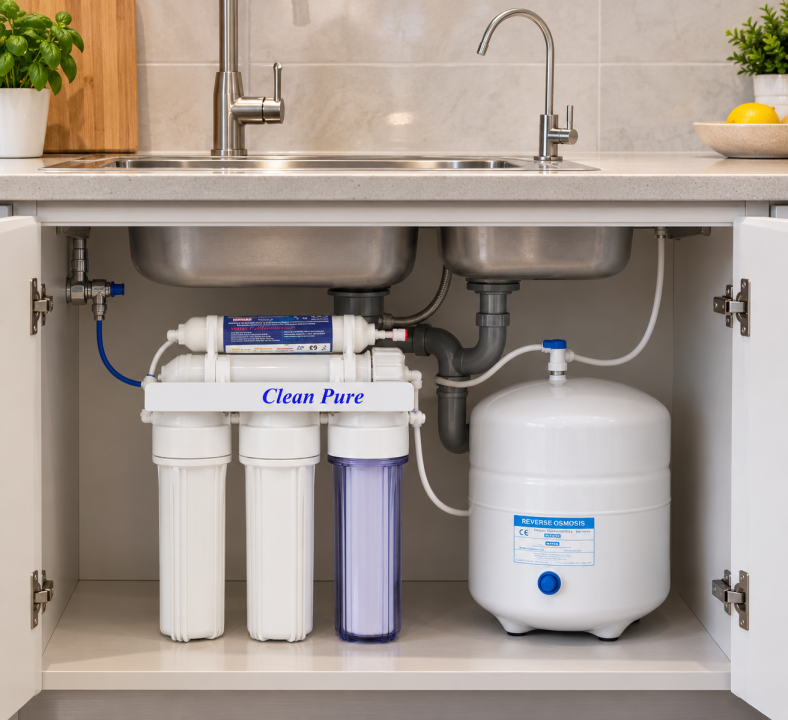 CleanPure CP-105 RO víztisztító szűrőrendszer nyomásfokozóval