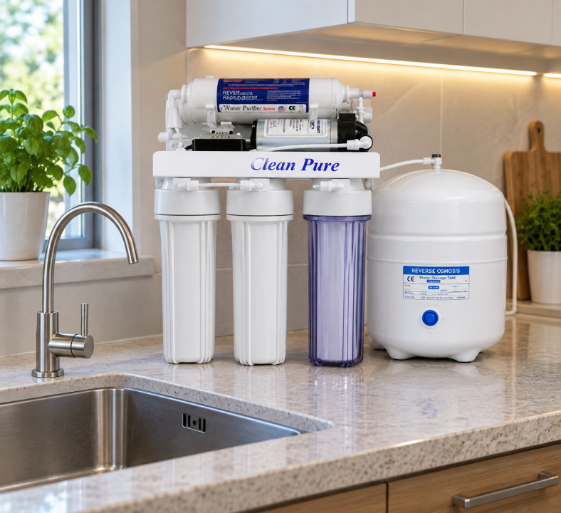 CleanPure CP-105 RO víztisztító szűrőrendszer nyomásfokozóval